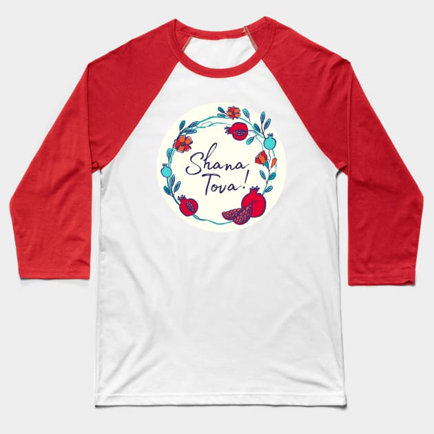 Shana Tova, pomegranate wreath on ivory Baseball T-Shirt by Slanapotam